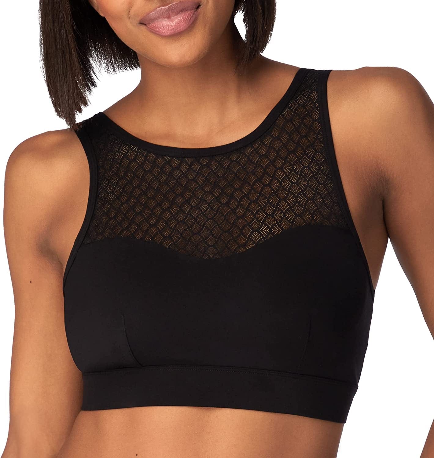 Pure Comfort Wireless Bra with High Neck, Pullover Mesh Bra with Removable Cups, Wirefree Bra for Everyday Comfort Black / XX-Large
