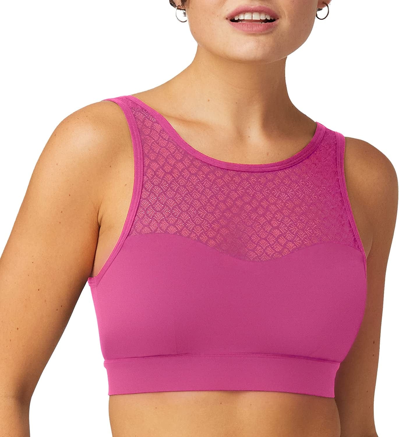 Pure Comfort Wireless Bra with High Neck, Pullover Mesh Bra with Removable Cups, Wirefree Bra for Everyday Comfort Fuchsia Feather / XX-Large