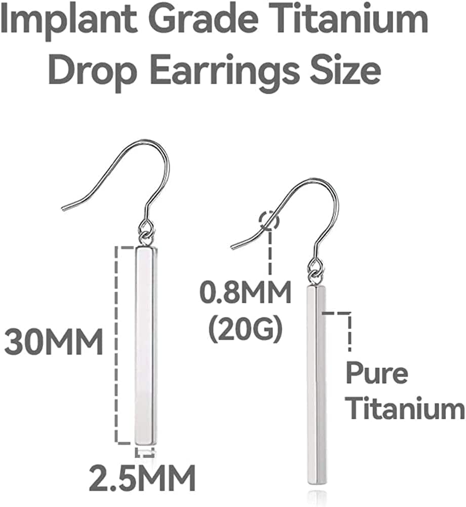 Pure Titanium Vertical Bar Dangle Earrings,Lightweight Drop Earrings Hypoallergenic for Sensitive Ears Women Girls