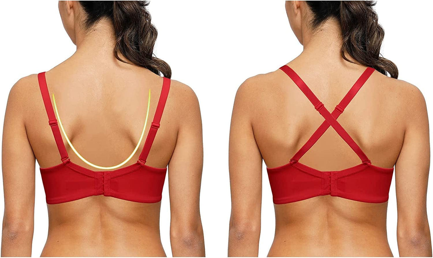 Push up Thick Padded Plunge Underwire T Shirt Lace Bra Lift Support for Women Add One Cup