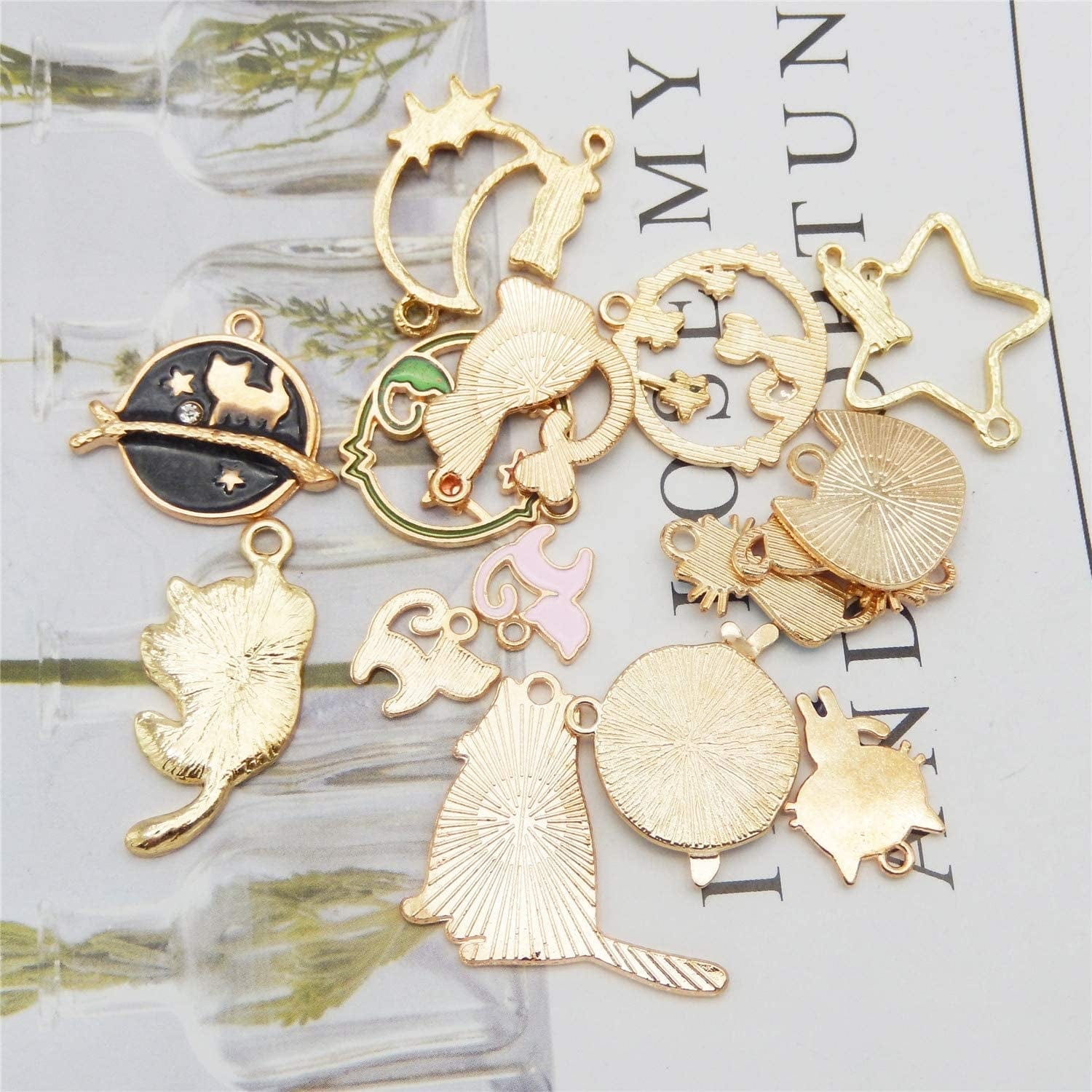 QAZ 30Pcs Bulk Lot Gold Plated Enamel Pet Cat Dainty Dangle Cute Animals Charms Pendant for Earrings Jewelry Making Necklace Bracelet Craft Findings