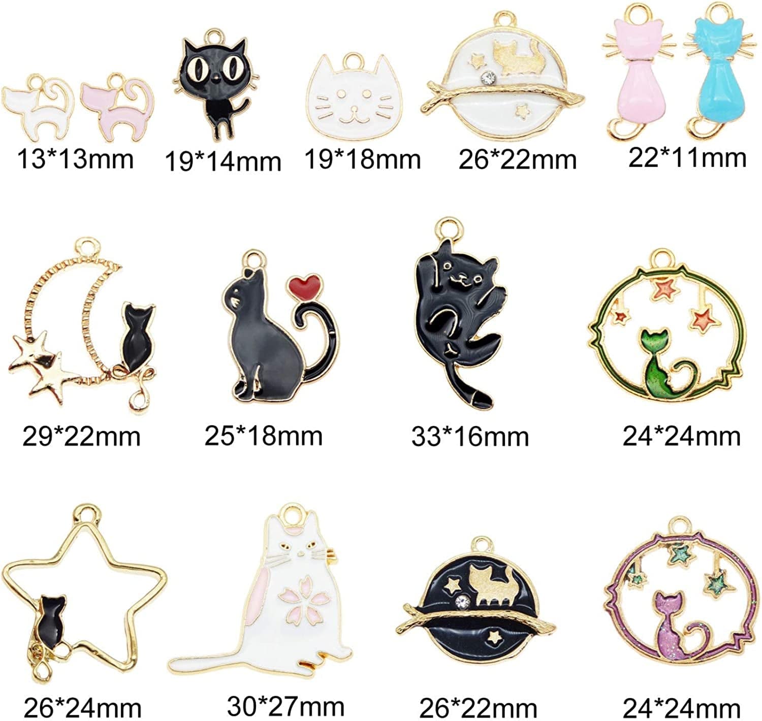 QAZ 30Pcs Bulk Lot Gold Plated Enamel Pet Cat Dainty Dangle Cute Animals Charms Pendant for Earrings Jewelry Making Necklace Bracelet Craft Findings