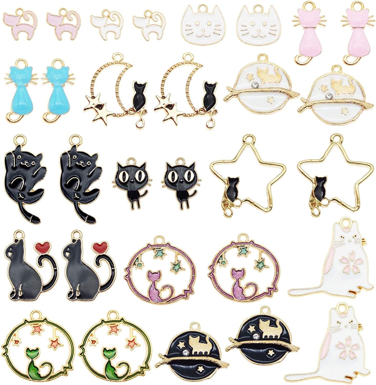 QAZ 30Pcs Bulk Lot Gold Plated Enamel Pet Cat Dainty Dangle Cute Animals Charms Pendant for Earrings Jewelry Making Necklace Bracelet Craft Findings