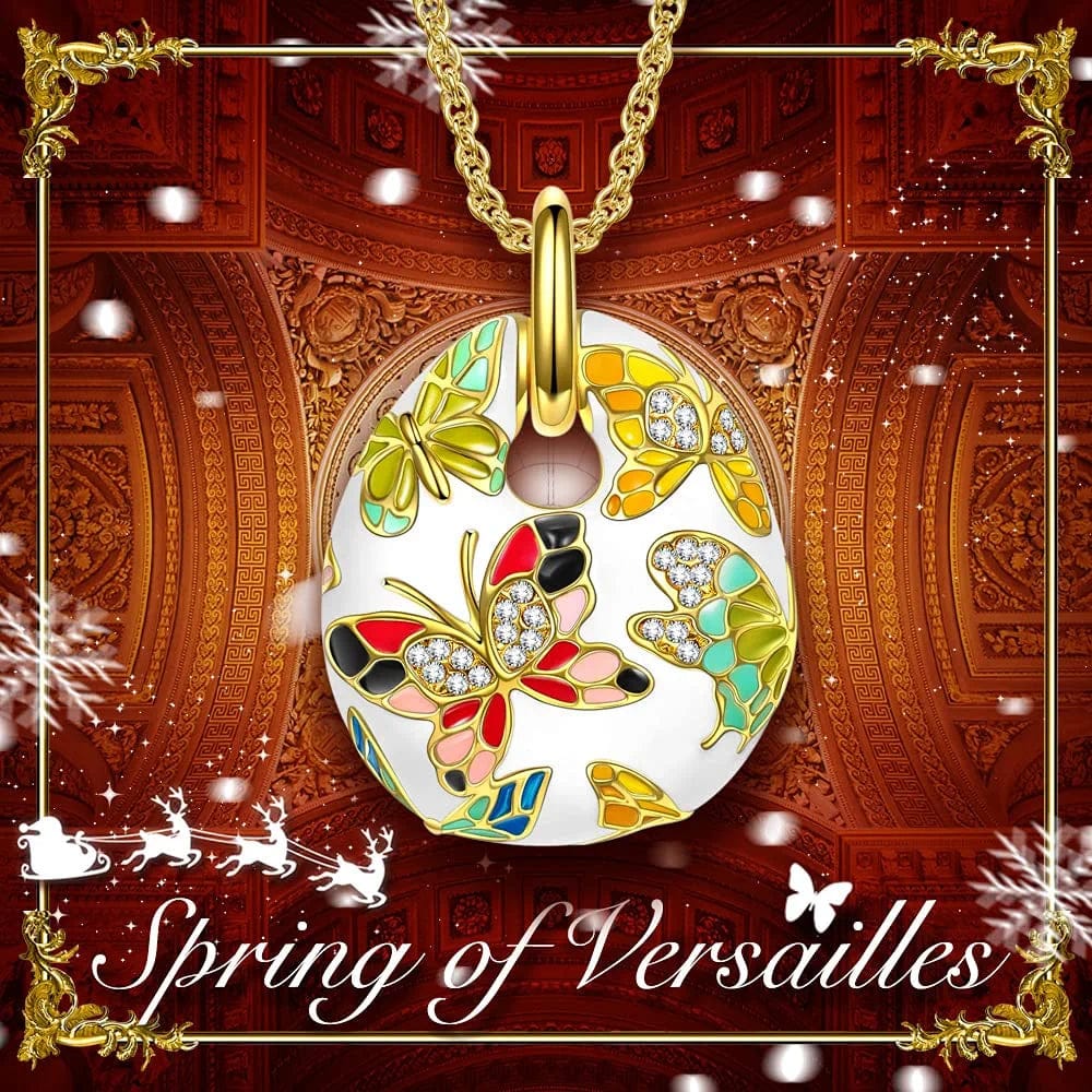 QIANSE "Spring of Versailles" Jewelry Set Gifts for Women, Enamel Butterfly Necklace and Earrings Set, Packaged with Jewelry Box, Christmas Birthday Gifts for Women A_Colorful Butterfly