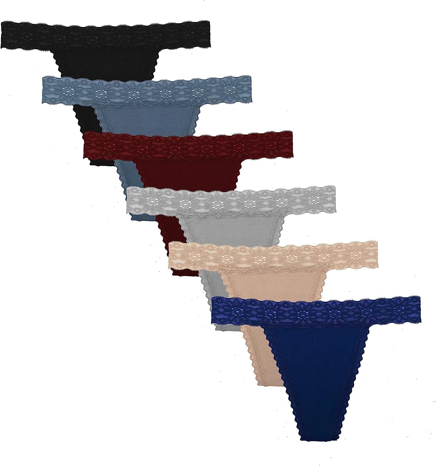 QOENDN Womens Thong Cotton Sexy Lace Panties Pack Cheeky Seamless See through Hollow Out T Back Underwear plus Size 6 Pcs Dark Colors Cotton Thong / XX-Large