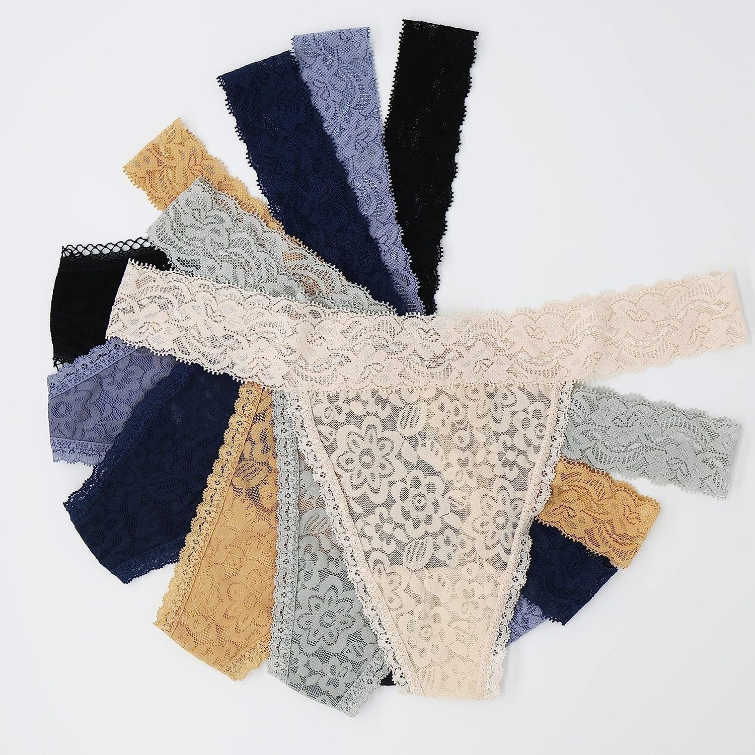 QOENDN Womens Thong Cotton Sexy Lace Panties Pack Cheeky Seamless See through Hollow Out T Back Underwear plus Size