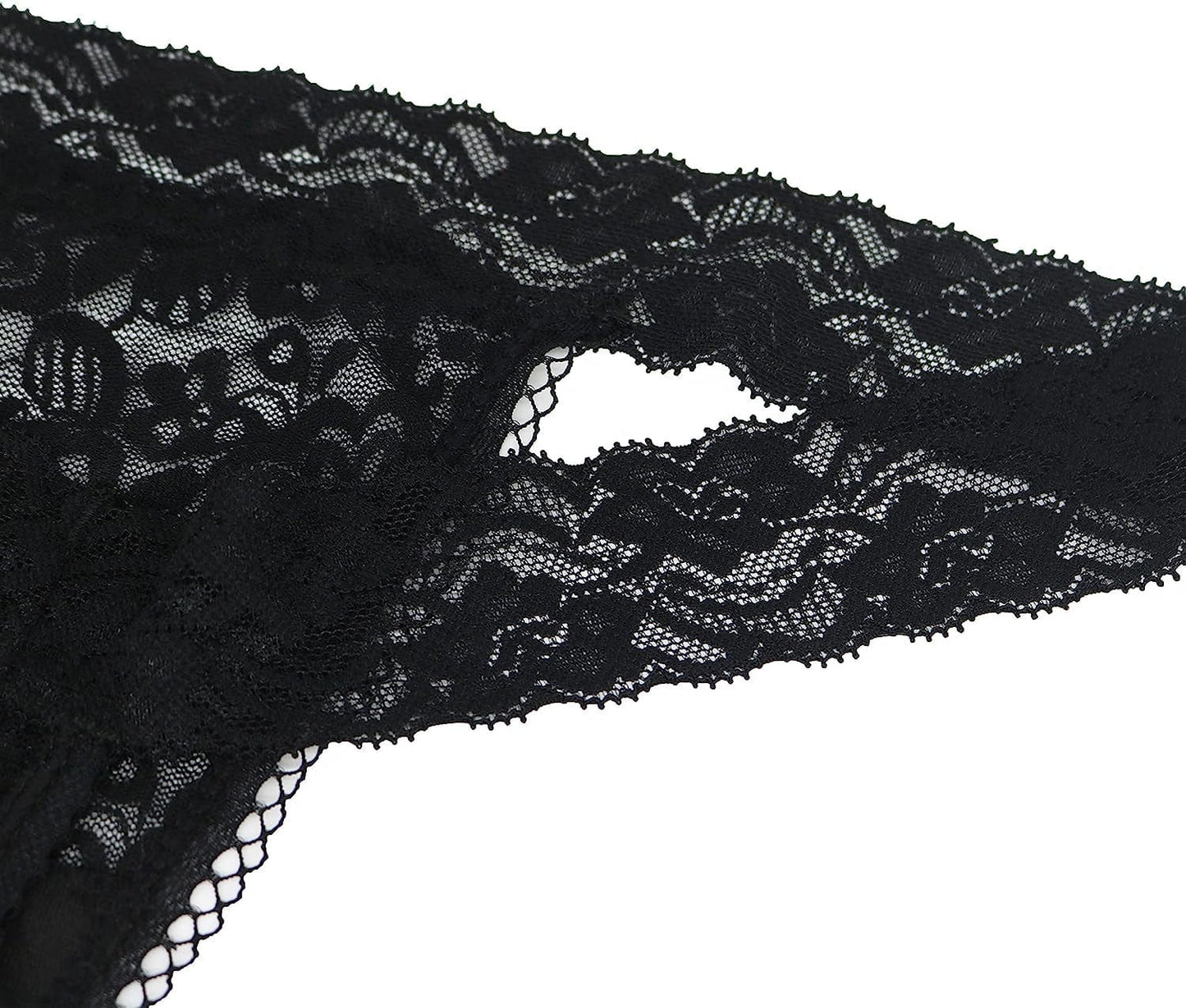 QOENDN Womens Thong Cotton Sexy Lace Panties Pack Cheeky Seamless See through Hollow Out T Back Underwear plus Size