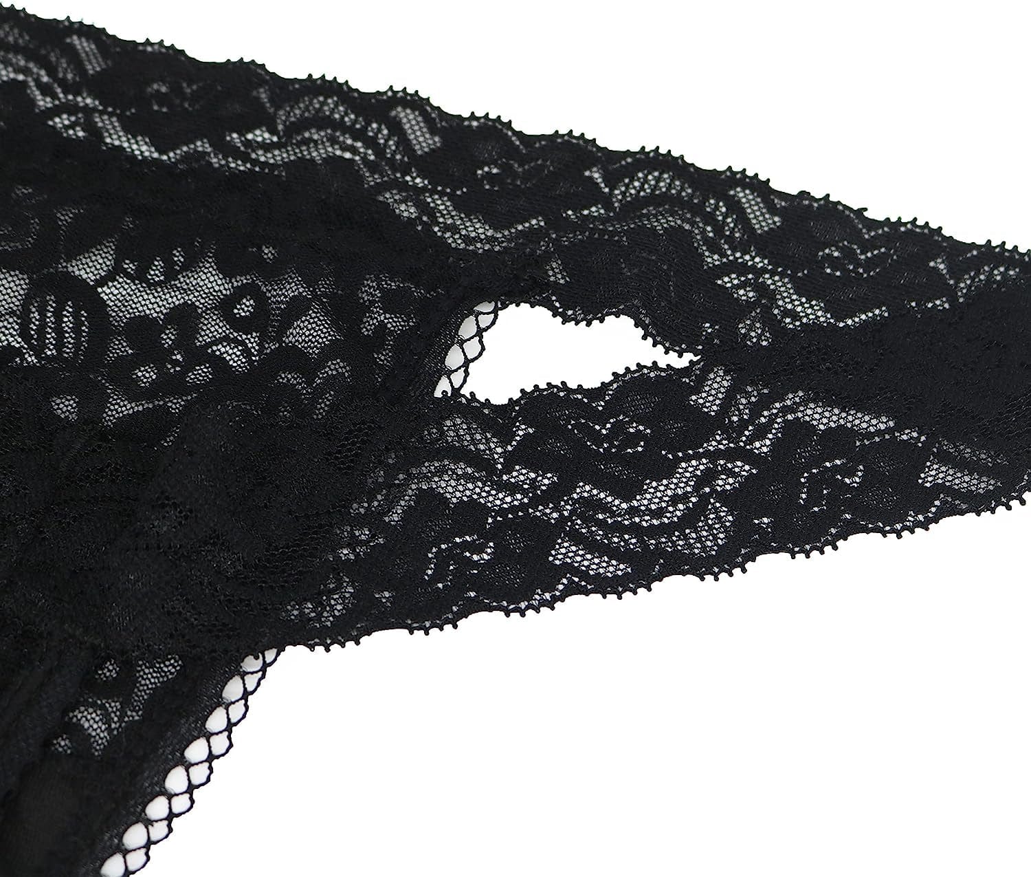 QOENDN Womens Thong Cotton Sexy Lace Panties Pack Cheeky Seamless See through Hollow Out T Back Underwear plus Size