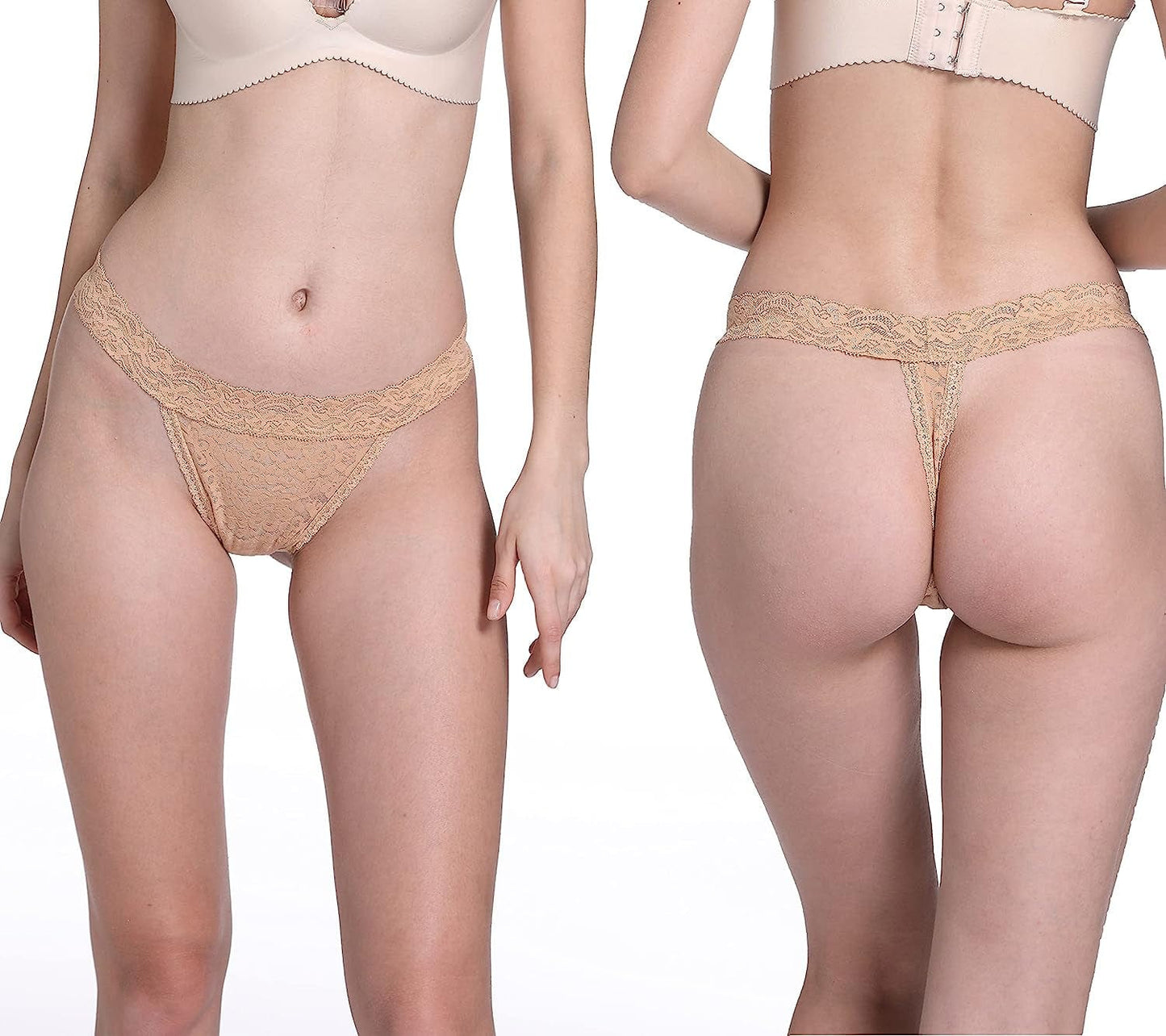 QOENDN Womens Thong Cotton Sexy Lace Panties Pack Cheeky Seamless See through Hollow Out T Back Underwear plus Size