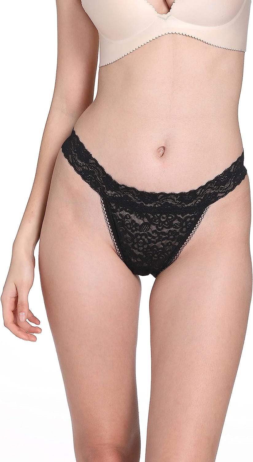 QOENDN Womens Thong Cotton Sexy Lace Panties Pack Cheeky Seamless See through Hollow Out T Back Underwear plus Size