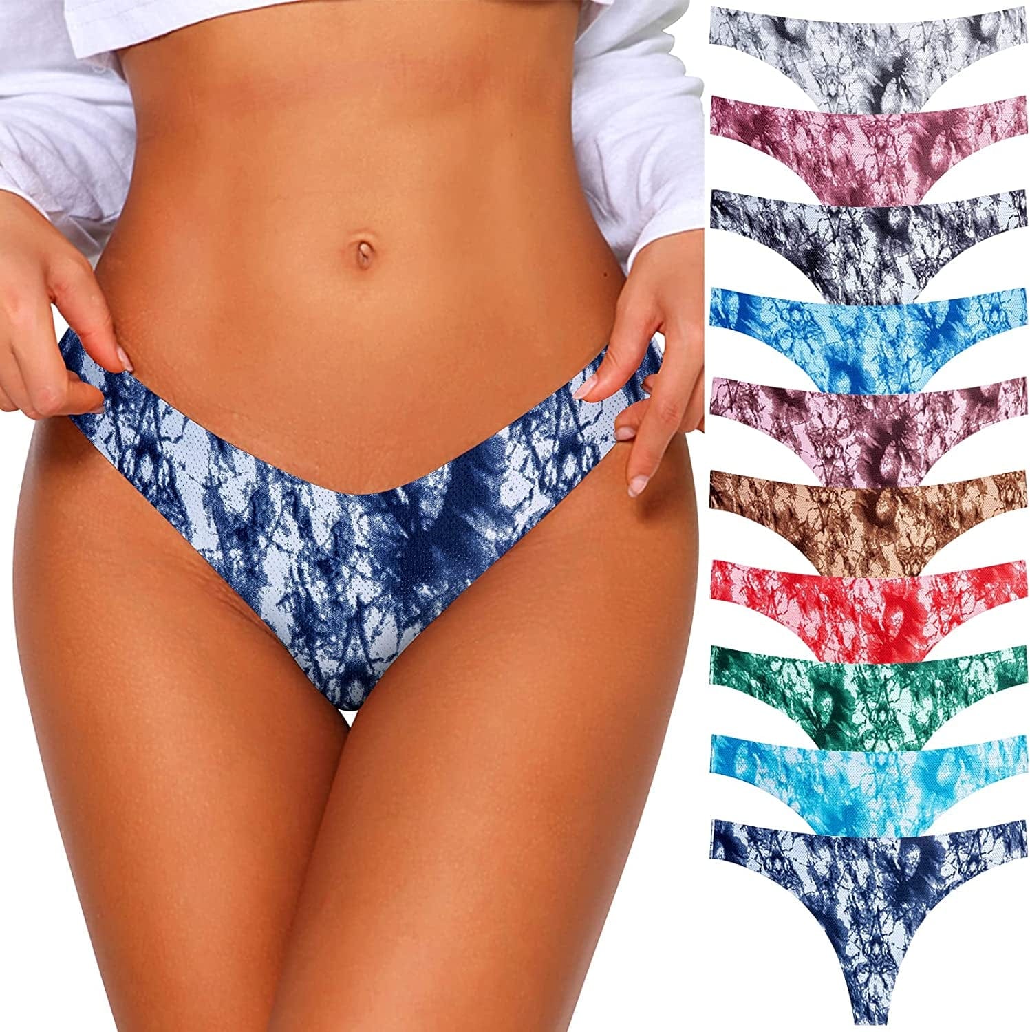 QOVOQ Seamless Thongs for Women ,Breathable Womens Thongs Cotton Thongs for Women No Show Thong Underwear Women Pack 10 Pack - Multicolored B / Large