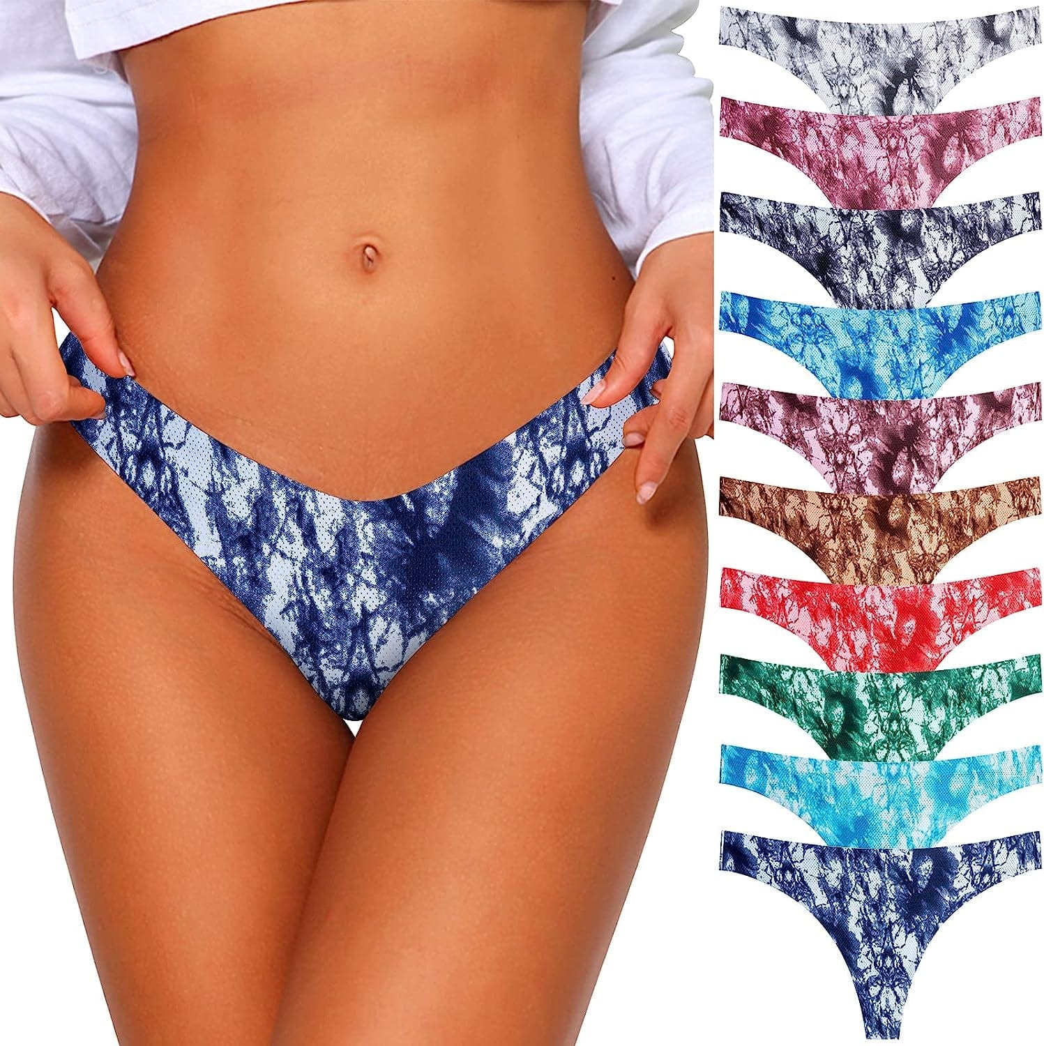 QOVOQ Seamless Thongs for Women ,Breathable Womens Thongs Cotton Thongs for Women No Show Thong Underwear Women Pack 10 Pack - Multicolored B / Medium