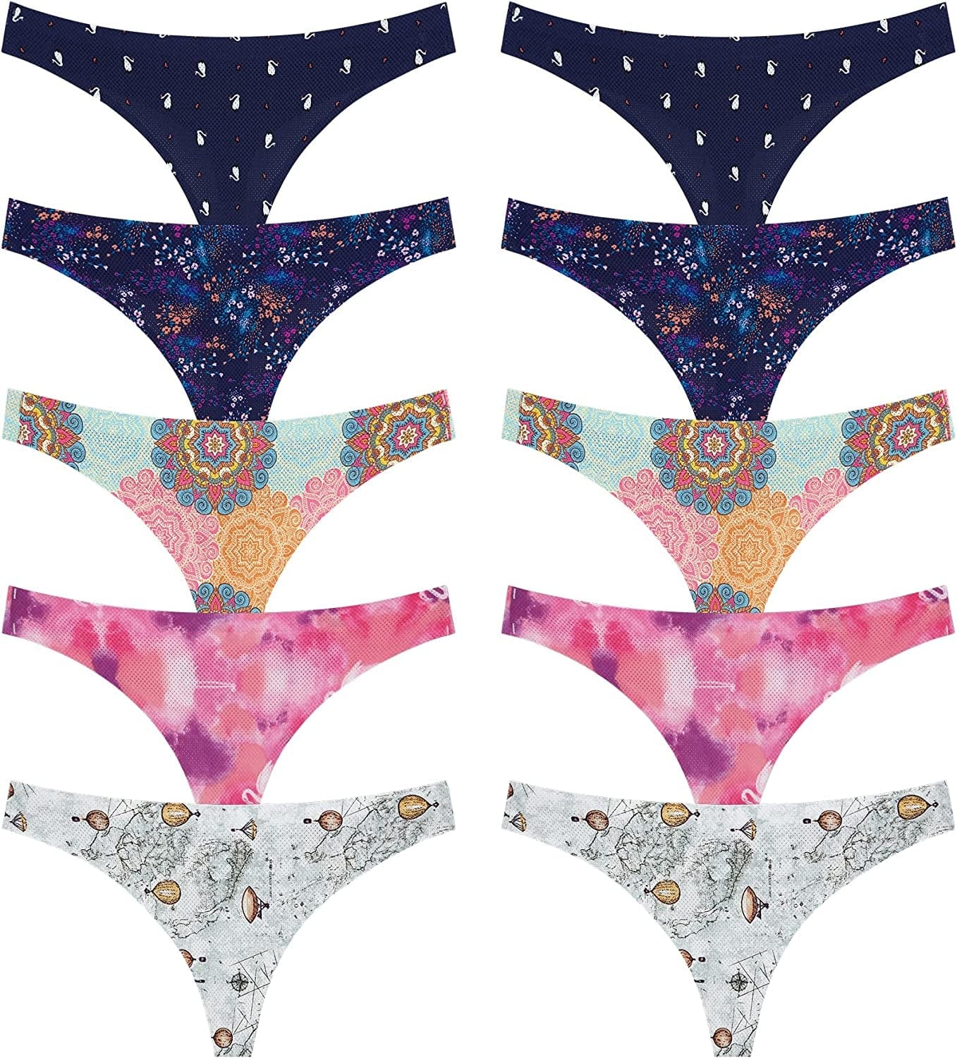 QOVOQ Seamless Thongs for Women ,Breathable Womens Thongs Cotton Thongs for Women No Show Thong Underwear Women Pack Multicoloured G-10pack / Medium