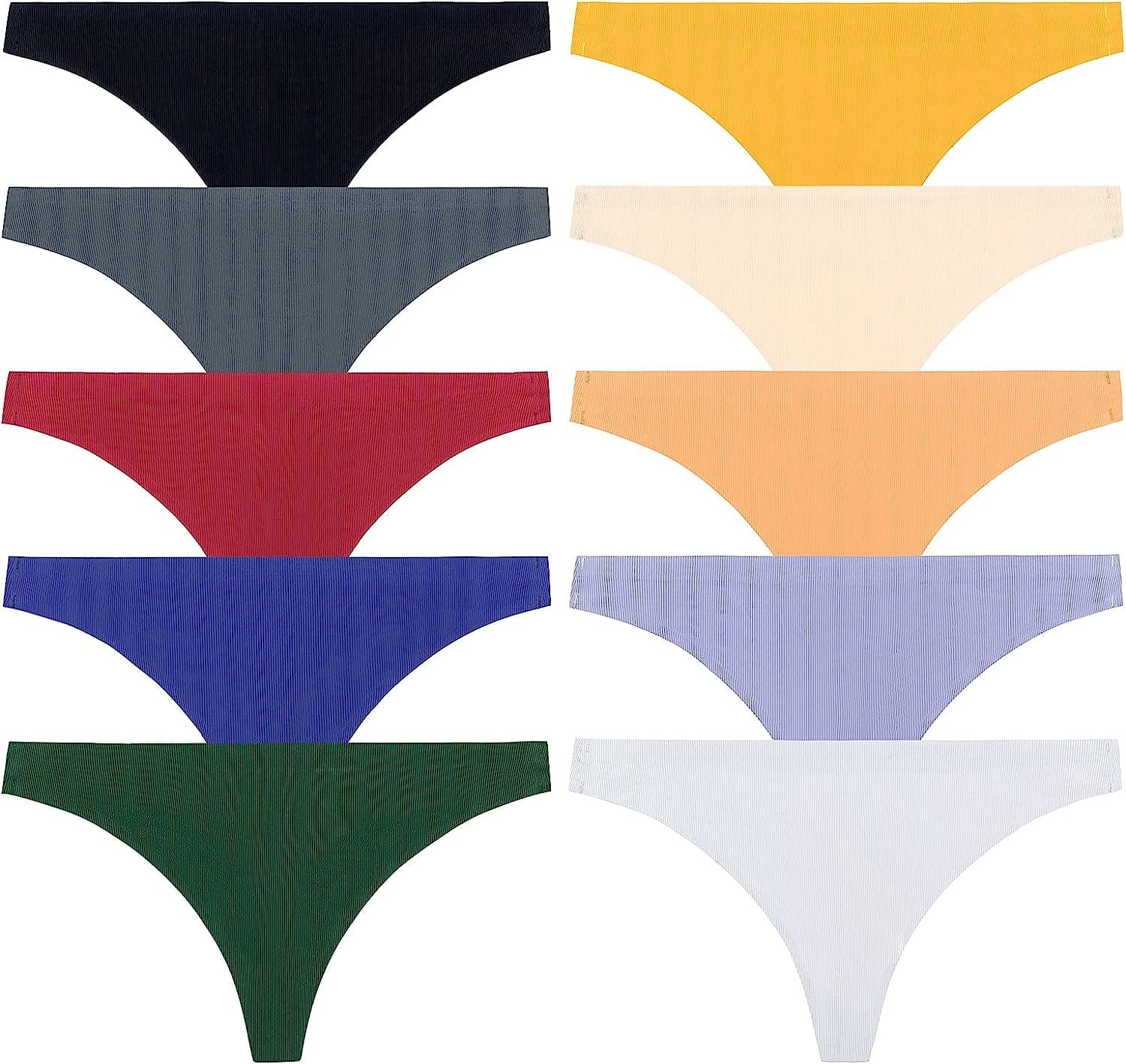 QOVOQ Seamless Thongs for Women ,Breathable Womens Thongs Cotton Thongs for Women No Show Thong Underwear Women Pack 10 Pack - Multicolored a / Medium