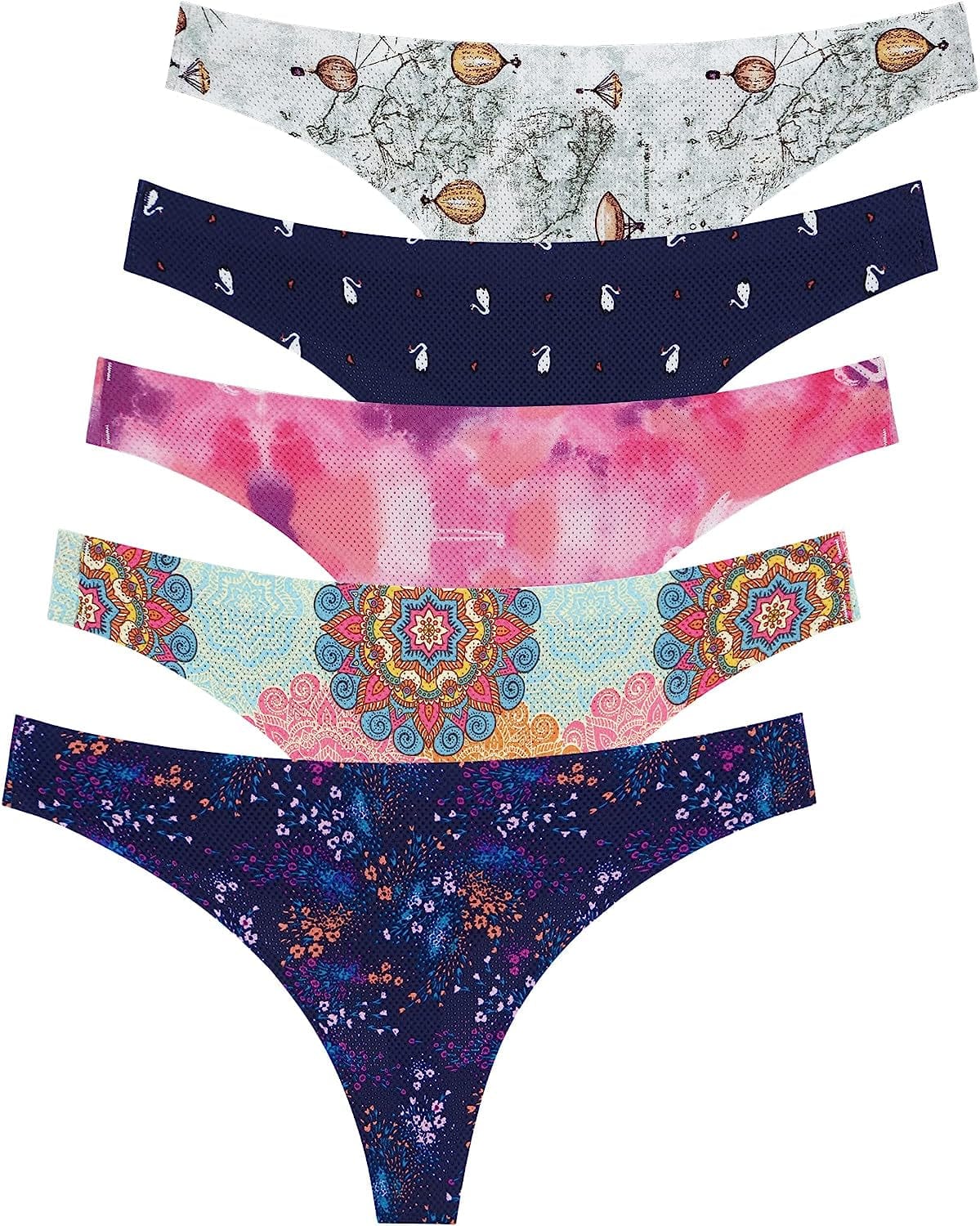 QOVOQ Seamless Thongs for Women ,Breathable Womens Thongs Cotton Thongs for Women No Show Thong Underwear Women Pack Multicoloured B-5pack / Small