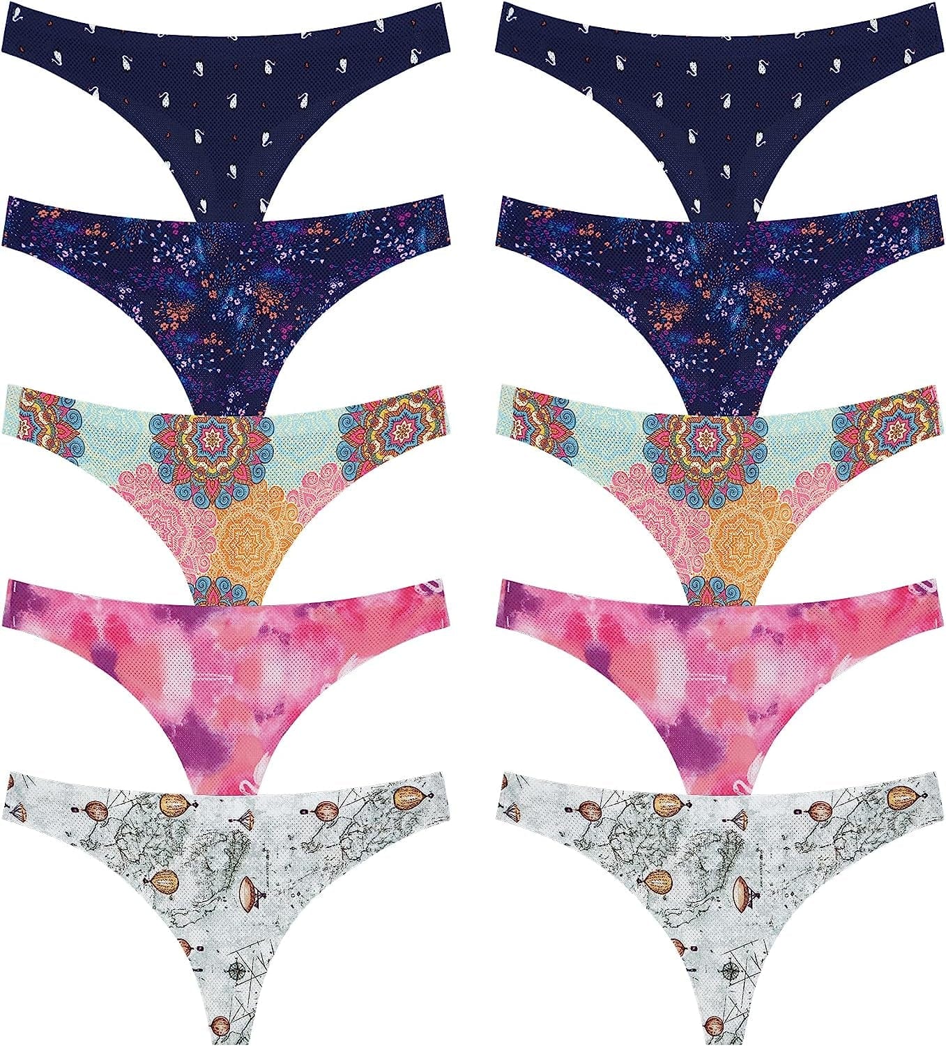 QOVOQ Seamless Thongs for Women ,Breathable Womens Thongs Cotton Thongs for Women No Show Thong Underwear Women Pack Multicoloured G-10pack / Large