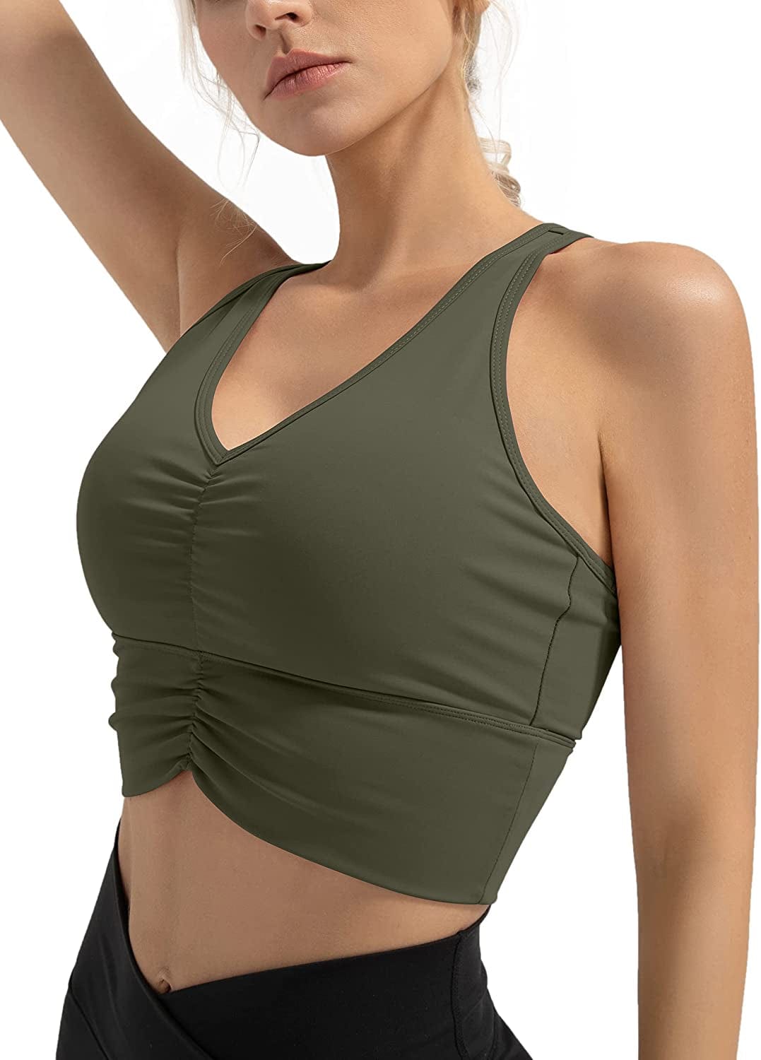 QUEENIEKE Sports Bra Scrunched Front Racerback Medium Support Longline Bra 211008 Haze Green / X-Large