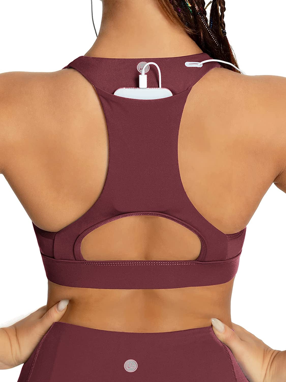 QUEENIEKE Women'S Medium Support Back Pocket Energy Sport Bra Cotton Feel 70927 Fuchsia Back Pocket / Large