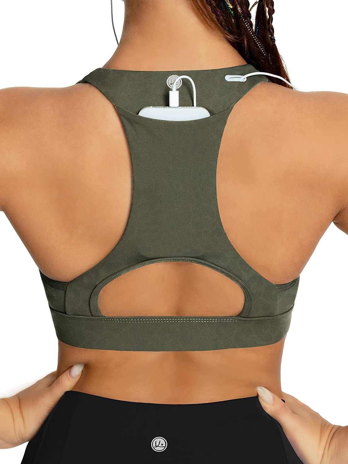 QUEENIEKE Women'S Medium Support Back Pocket Energy Sport Bra Cotton Feel 70927 Light Green Leopard / XX-Large