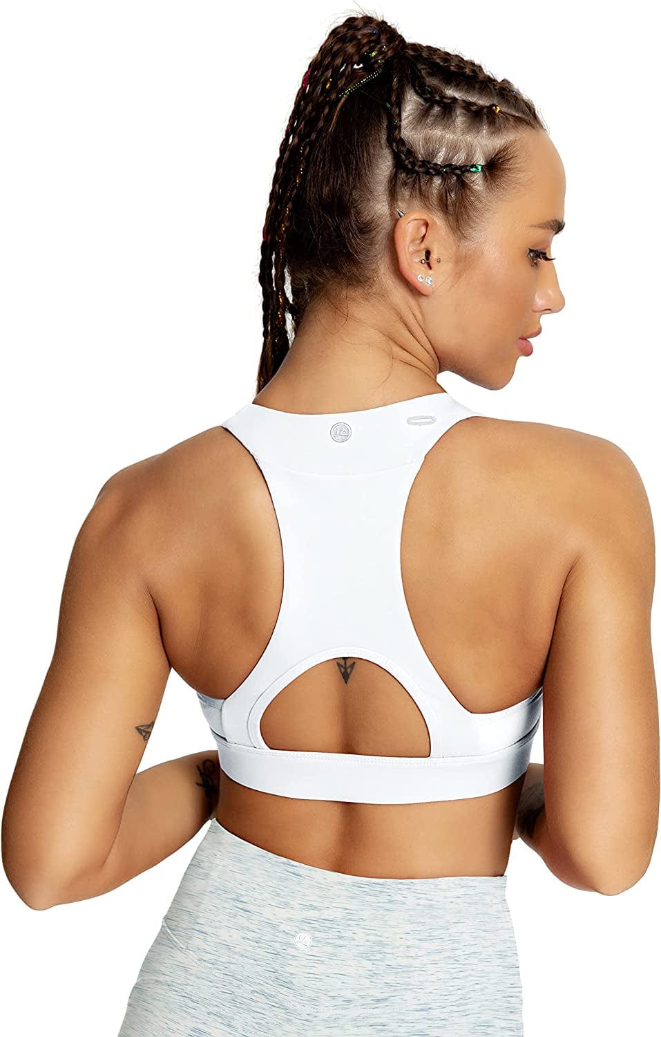 QUEENIEKE Women'S Medium Support Back Pocket Energy Sport Bra Cotton Feel 70927 White Back Pocket / Large