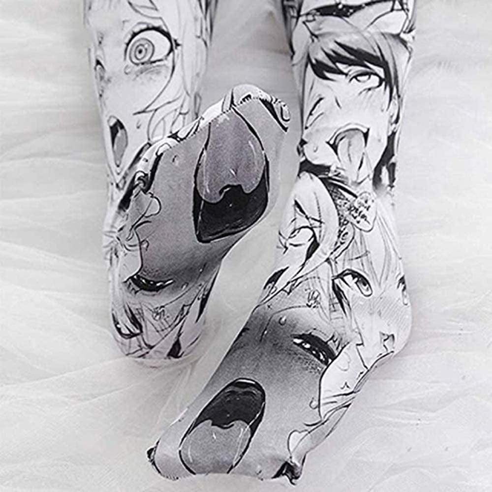 Quker Bean Lolita Japanese Manga Anime Ahego Face Micro Bikini Bra and Thong Set Thigh High Stockings Outfits Gray