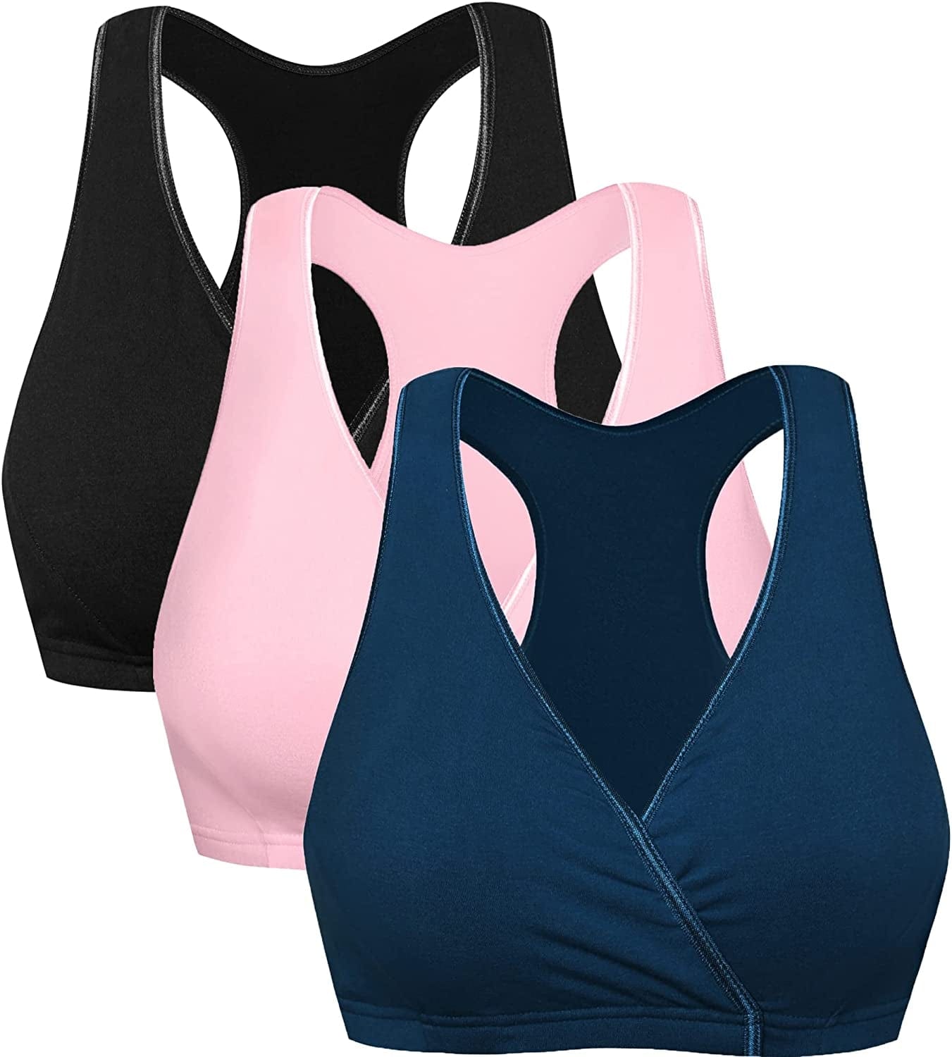 Racerback Maternity Nursing Sleep Bra Cotton Breastfeeding Bralette 3-Pack A2-black/Pink/Atrovirens 3pack / X-Large