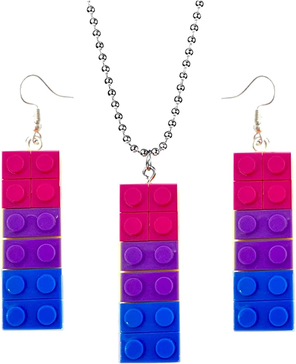 Rainbow Gay Pride Necklace Earrings Bracelet for Men & Women - Unisex Rainbow Jewelry - Plastic Bricks LGBT - Lesbian Gay Bisexual Transgender Jewelry for Men and Women Bisexual Jewelry Set