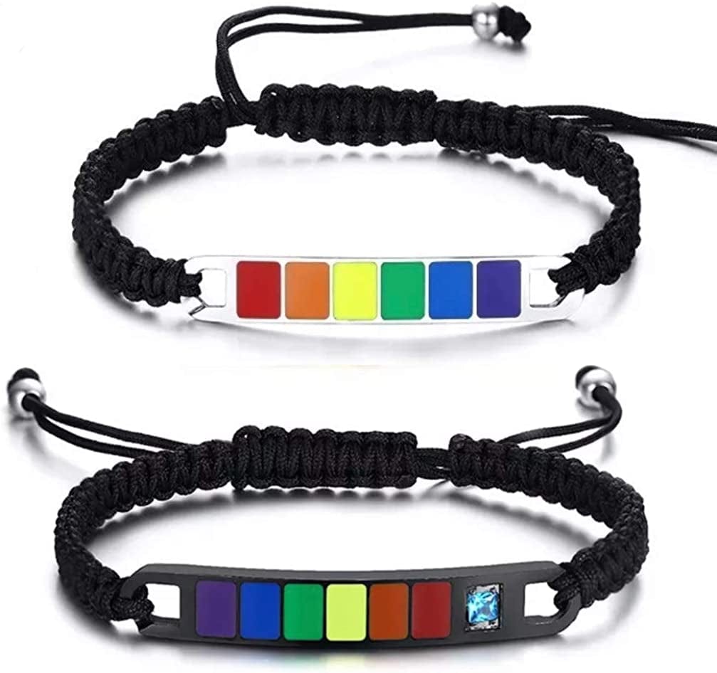 Rainbow Gay Pride Necklace Earrings Bracelet for Men & Women - Unisex Rainbow Jewelry - Plastic Bricks LGBT - Lesbian Gay Bisexual Transgender Jewelry for Men and Women Silver & Black Bracelets