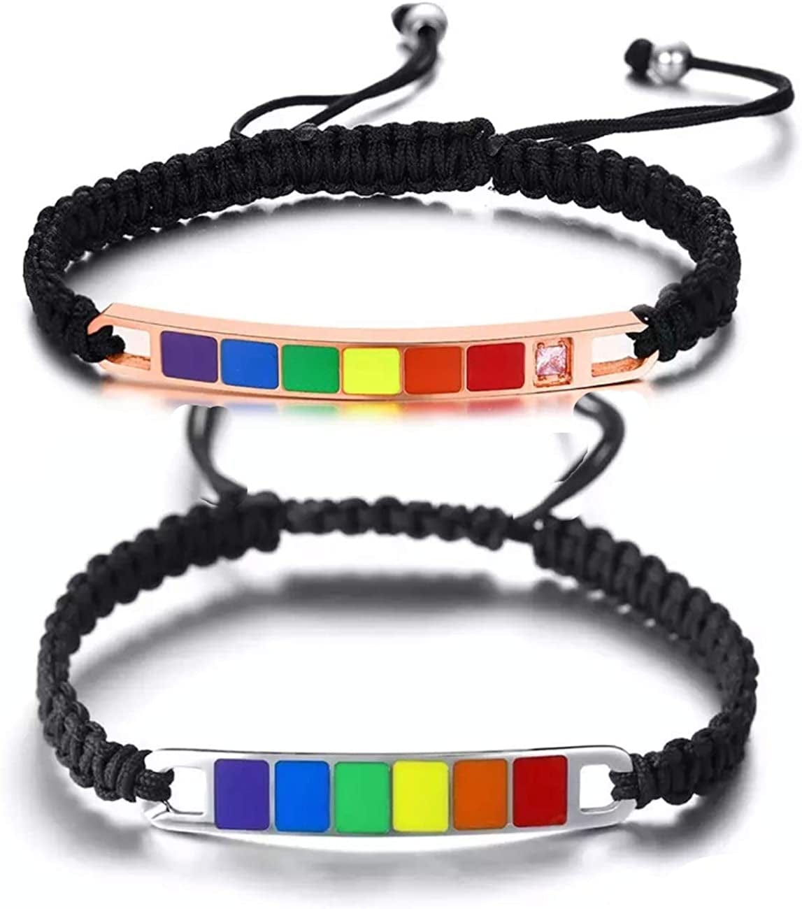 Rainbow Gay Pride Necklace Earrings Bracelet for Men & Women - Unisex Rainbow Jewelry - Plastic Bricks LGBT - Lesbian Gay Bisexual Transgender Jewelry for Men and Women Silver & Rose Gold Bracelets