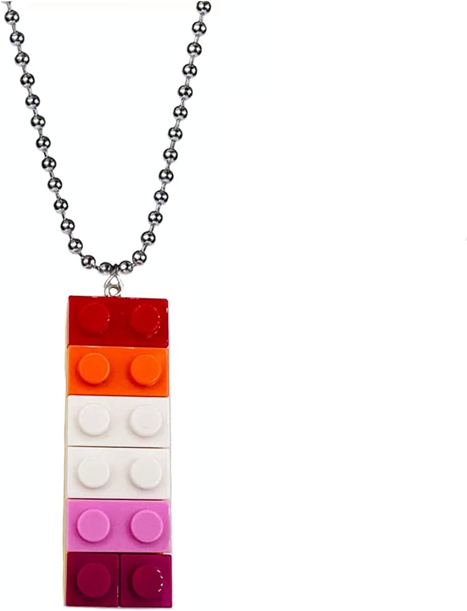 Rainbow Gay Pride Necklace Earrings Bracelet for Men & Women - Unisex Rainbow Jewelry - Plastic Bricks LGBT - Lesbian Gay Bisexual Transgender Jewelry for Men and Women Lesbian Necklace