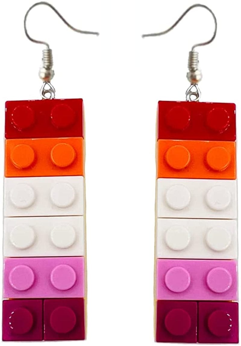 Rainbow Gay Pride Necklace Earrings Bracelet for Men & Women - Unisex Rainbow Jewelry - Plastic Bricks LGBT - Lesbian Gay Bisexual Transgender Jewelry for Men and Women Lesbian Earrings