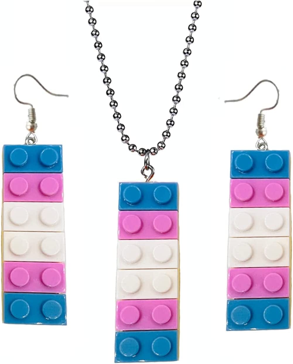 Rainbow Gay Pride Necklace Earrings Bracelet for Men & Women - Unisex Rainbow Jewelry - Plastic Bricks LGBT - Lesbian Gay Bisexual Transgender Jewelry for Men and Women Transgender Jewelry Set