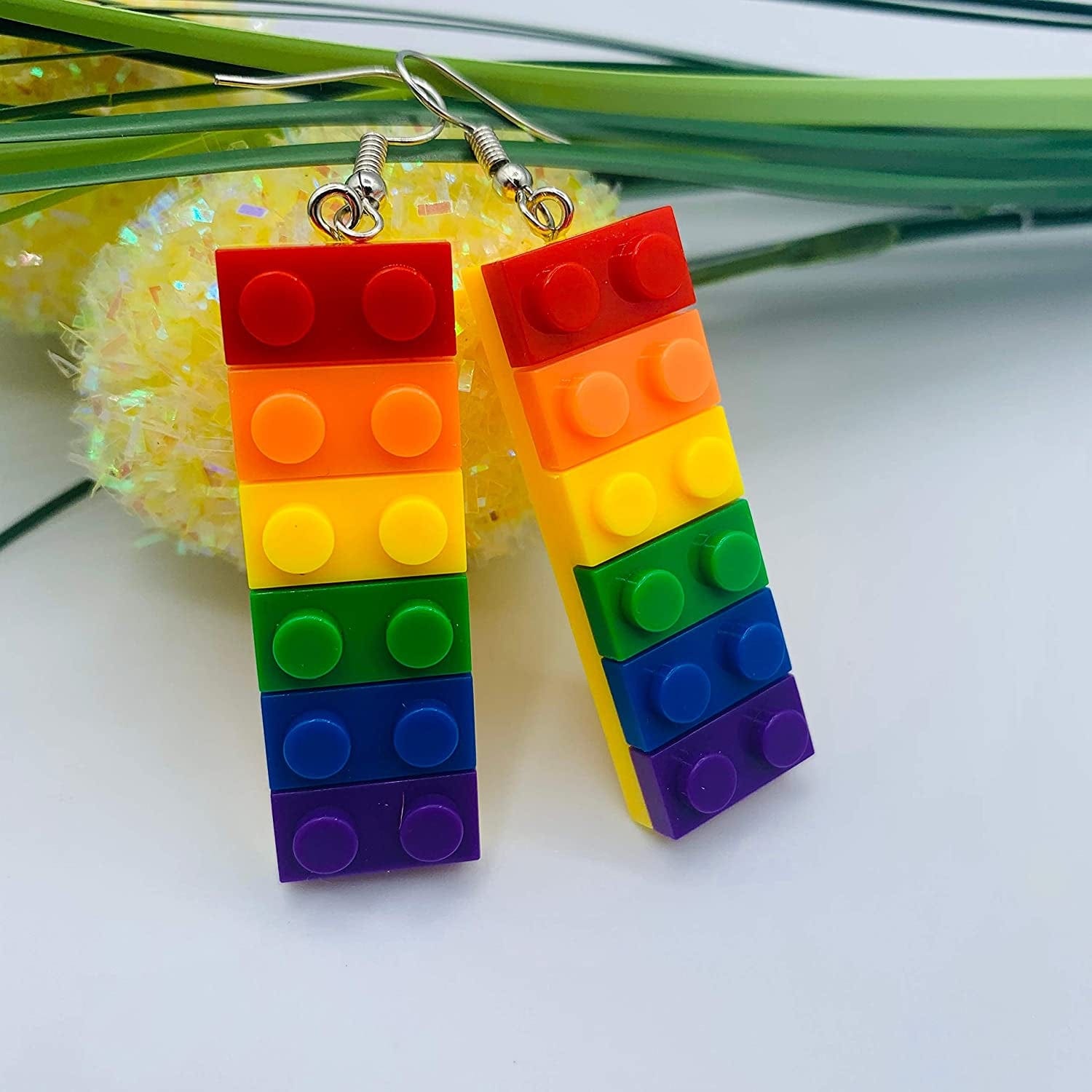Rainbow Gay Pride Necklace Earrings Bracelet for Men & Women - Unisex Rainbow Jewelry - Plastic Bricks LGBT - Lesbian Gay Bisexual Transgender Jewelry for Men and Women