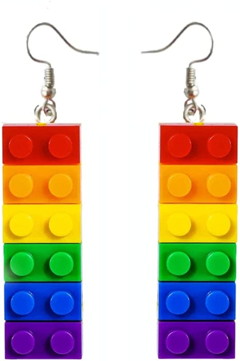 Rainbow Gay Pride Necklace Earrings Bracelet for Men & Women - Unisex Rainbow Jewelry - Plastic Bricks LGBT - Lesbian Gay Bisexual Transgender Jewelry for Men and Women Pride Earrings