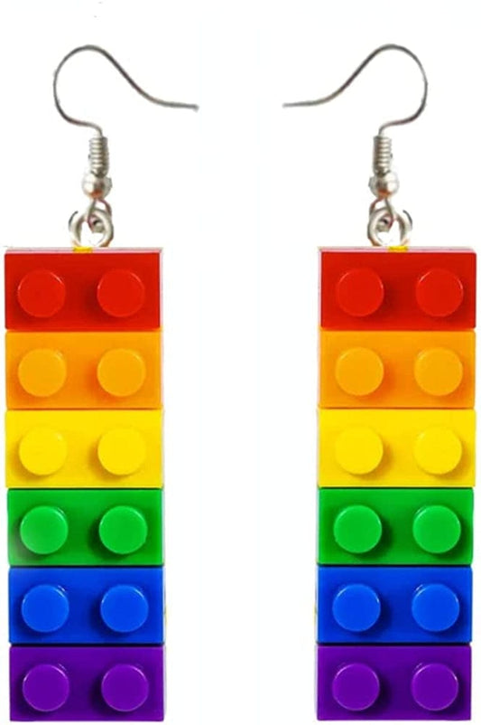 Rainbow Gay Pride Necklace Earrings Bracelet for Men & Women - Unisex Rainbow Jewelry - Plastic Bricks LGBT - Lesbian Gay Bisexual Transgender Jewelry for Men and Women Pride Earrings