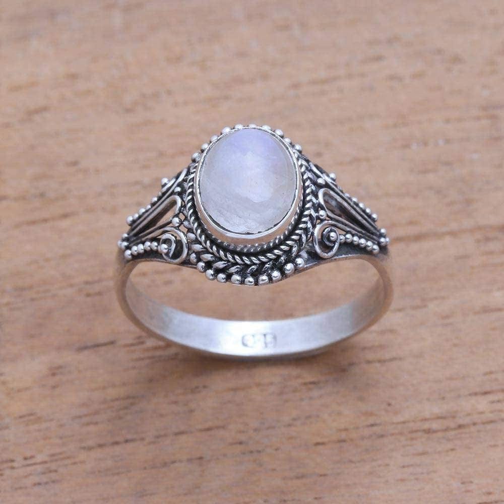 Rainbow Moonstone .925 Sterling Silver Ring, Princess Gem'