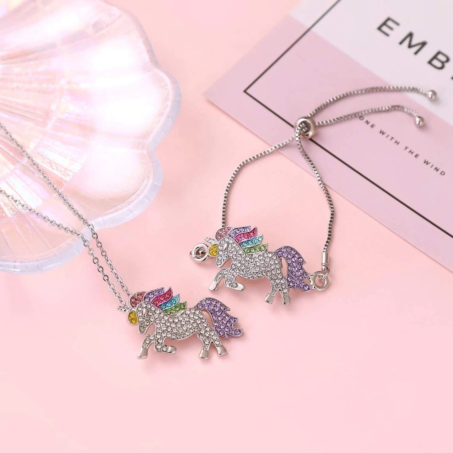 Rainbow Unicorn Jewelry Set Unicorn Necklace and Unicorn Bracelet Set for Women Girls