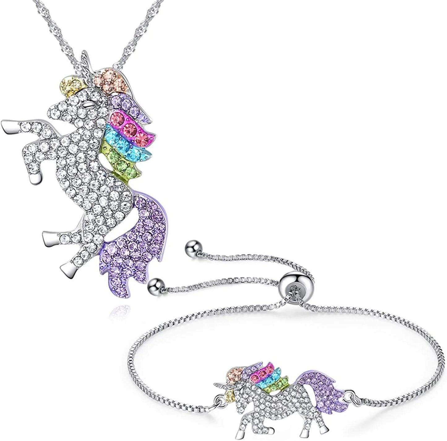 Rainbow Unicorn Jewelry Set Unicorn Necklace and Unicorn Bracelet Set for Women Girls