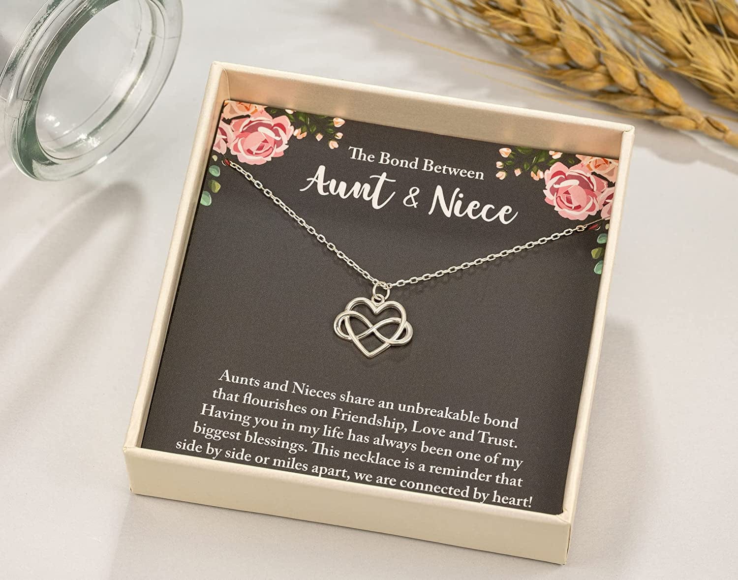 Rarelove Aunt Gifts,Aunt, Gifts for Aunt Gifts from Niece,925 Sterling Silver Tiny Infinity Heart Necklaces for Women,Aunt Niece Necklace
