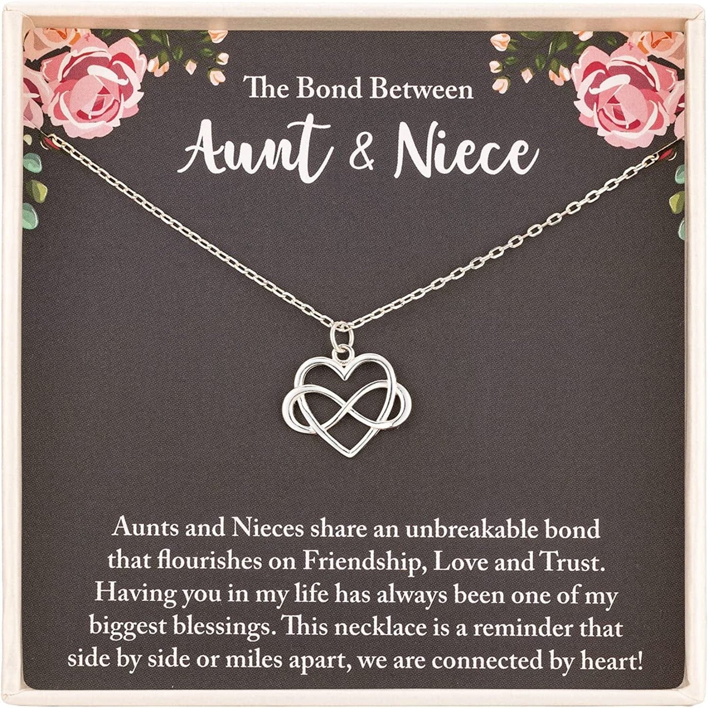 Rarelove Aunt Gifts,Aunt, Gifts for Aunt Gifts from Niece,925 Sterling Silver Tiny Infinity Heart Necklaces for Women,Aunt Niece Necklace