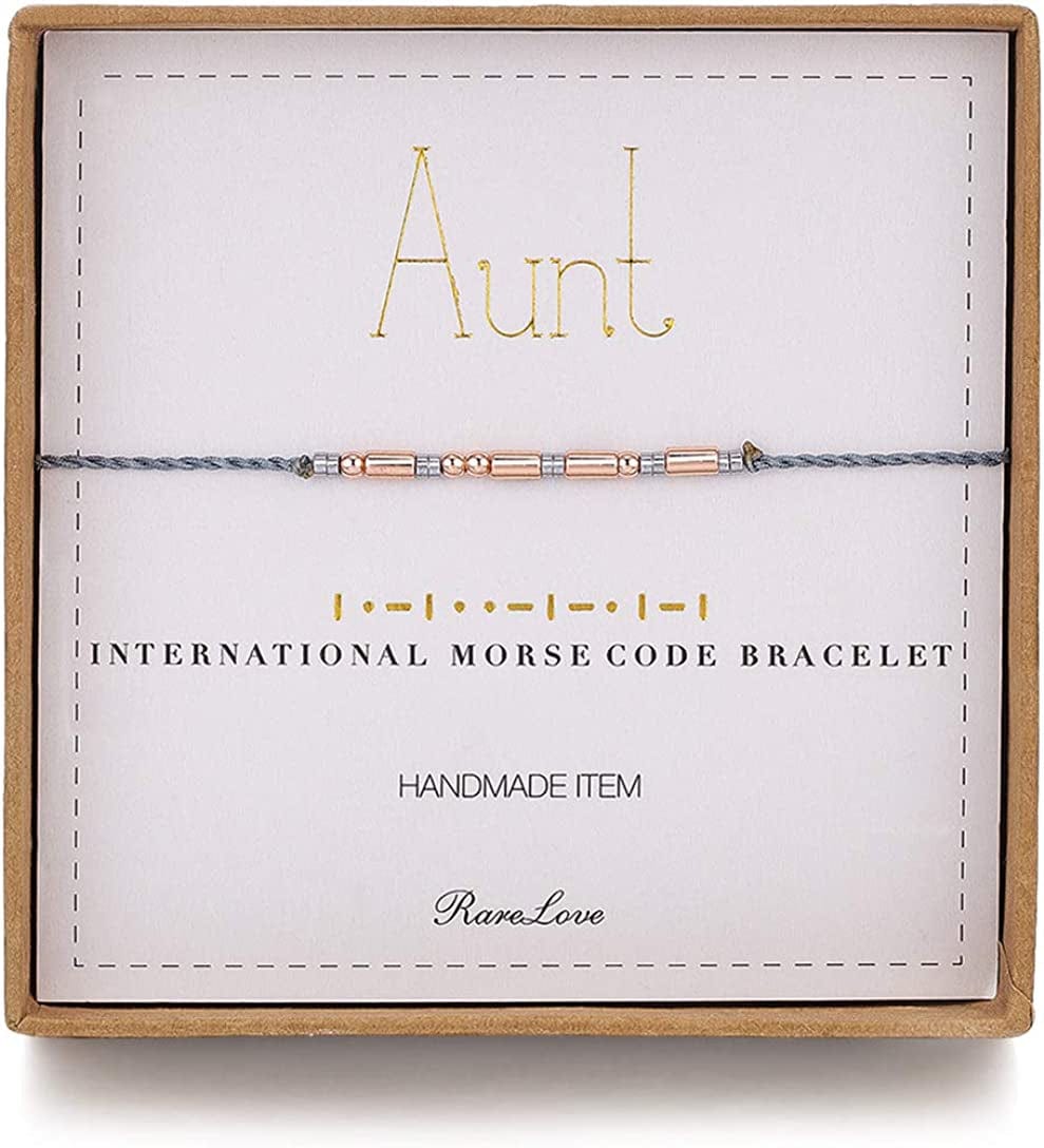 Rarelove Aunt Morse Code Bracelets Best Aunt Christmas Gift Women Girls Rose Golden Beads Grey String Bracelet Apparel & Accessories > Jewelry > Bracelets RareLove