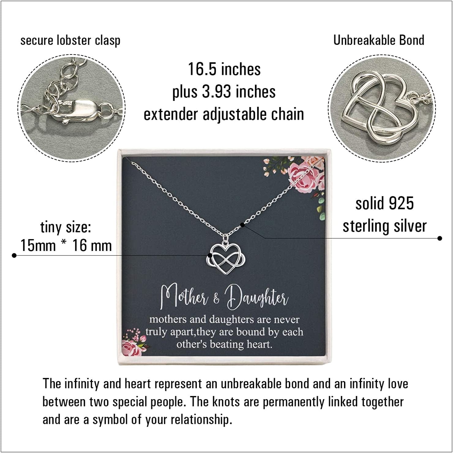Rarelove Gifts for Mom,925 Sterling Silver Tiny Infinity Heart Necklaces for Mother & Daughter,Mom Necklace from Daughter,Mom Gifts for Mothers Day,Best Birthday Gift Ideas