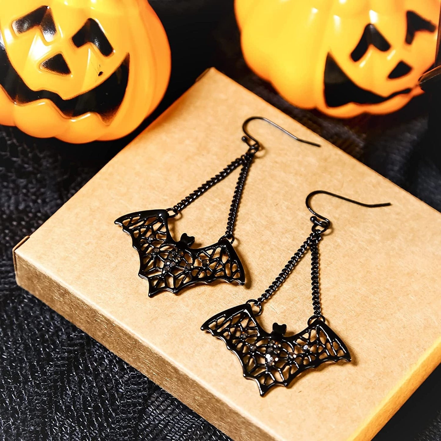 Rarelove Halloween Costumes Earrings for Women,Black Bats,Halloween Bats,Flying Bats Dangle Earrings and Collar Necklace Jewelry Set Alloy Plated,Gothic Jewelry for Women