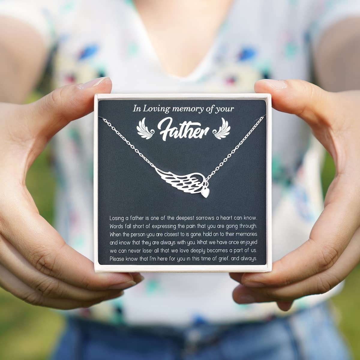 Rarelove Sympathy Gifts for Loss of Father,Bereavement Condolence Gifts,Remembrance Gifts,925 Sterling Silver Angel Wing Heart Pendant Necklace,Sorry for Your Loss Gift Memorial Gifts