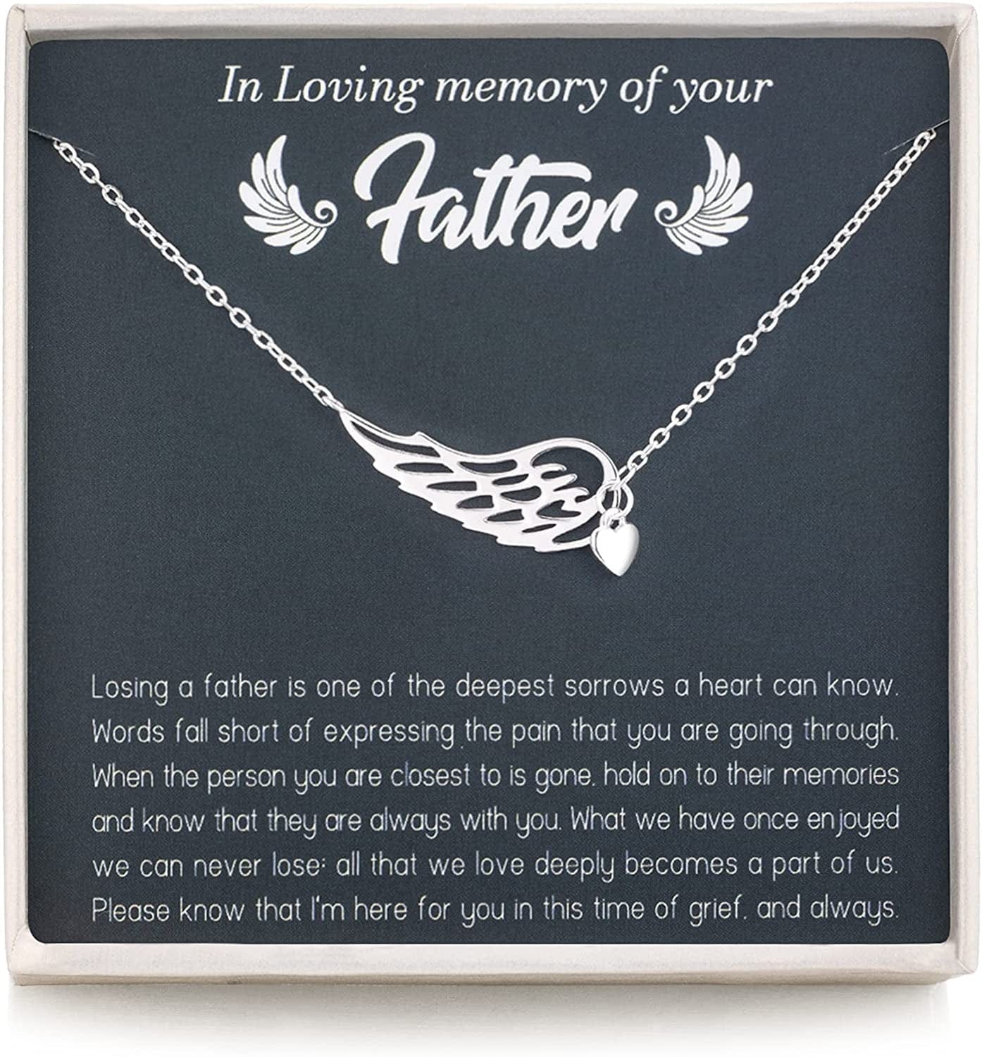 Rarelove Sympathy Gifts for Loss of Father,Bereavement Condolence Gifts,Remembrance Gifts,925 Sterling Silver Angel Wing Heart Pendant Necklace,Sorry for Your Loss Gift Memorial Gifts