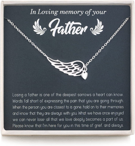 Rarelove Sympathy Gifts for Loss of Father,Bereavement Condolence Gifts,Remembrance Gifts,925 Sterling Silver Angel Wing Heart Pendant Necklace,Sorry for Your Loss Gift Memorial Gifts
