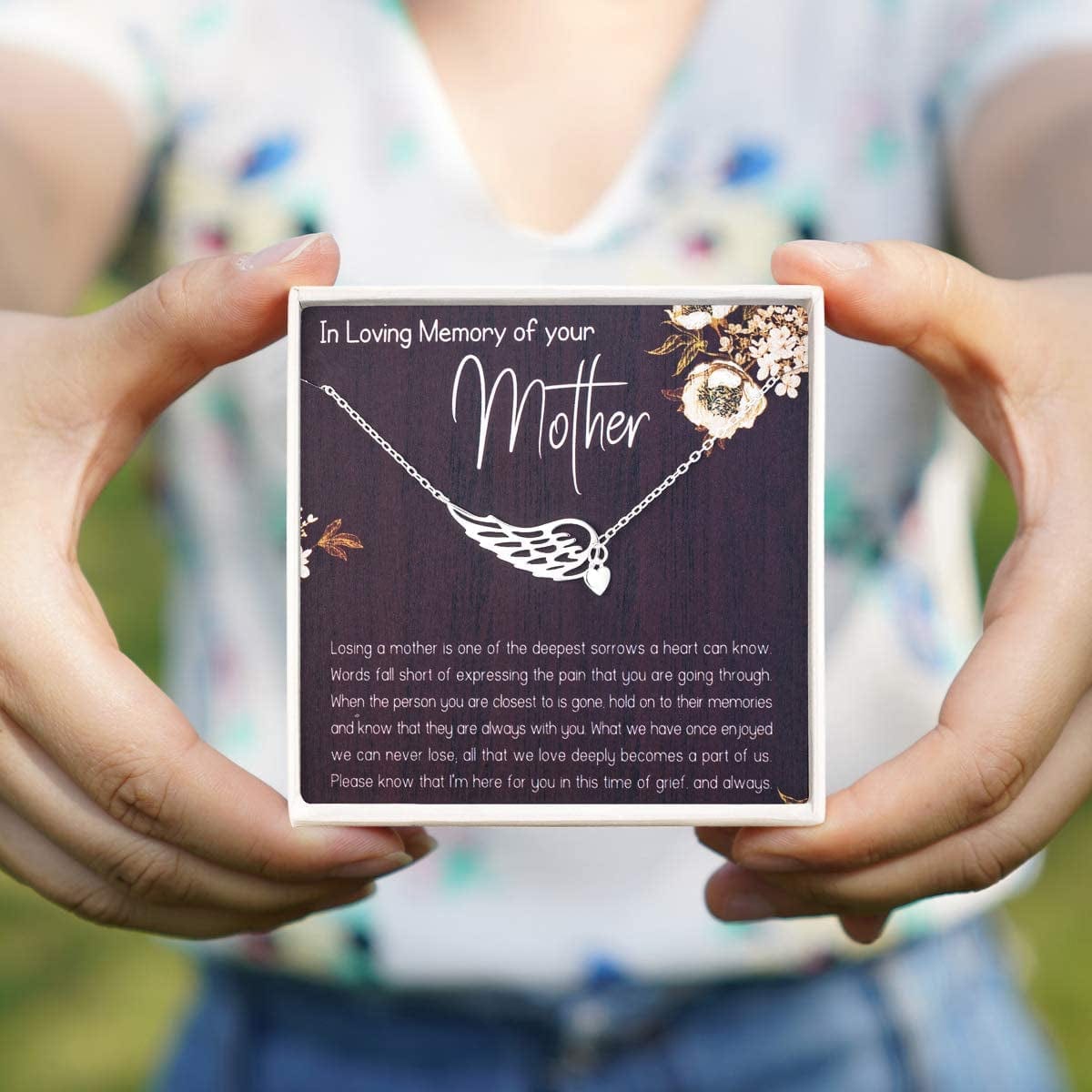 Rarelove Sympathy Gifts for Loss of Mother,Bereavement Condolence Gifts,Remembrance Gifts,925 Sterling Silver Angel Wing Heart Pendant Necklace,Sorry for Your Loss Gift Memorial Gifts