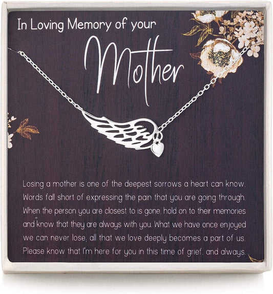 Rarelove Sympathy Gifts for Loss of Mother,Bereavement Condolence Gifts,Remembrance Gifts,925 Sterling Silver Angel Wing Heart Pendant Necklace,Sorry for Your Loss Gift Memorial Gifts