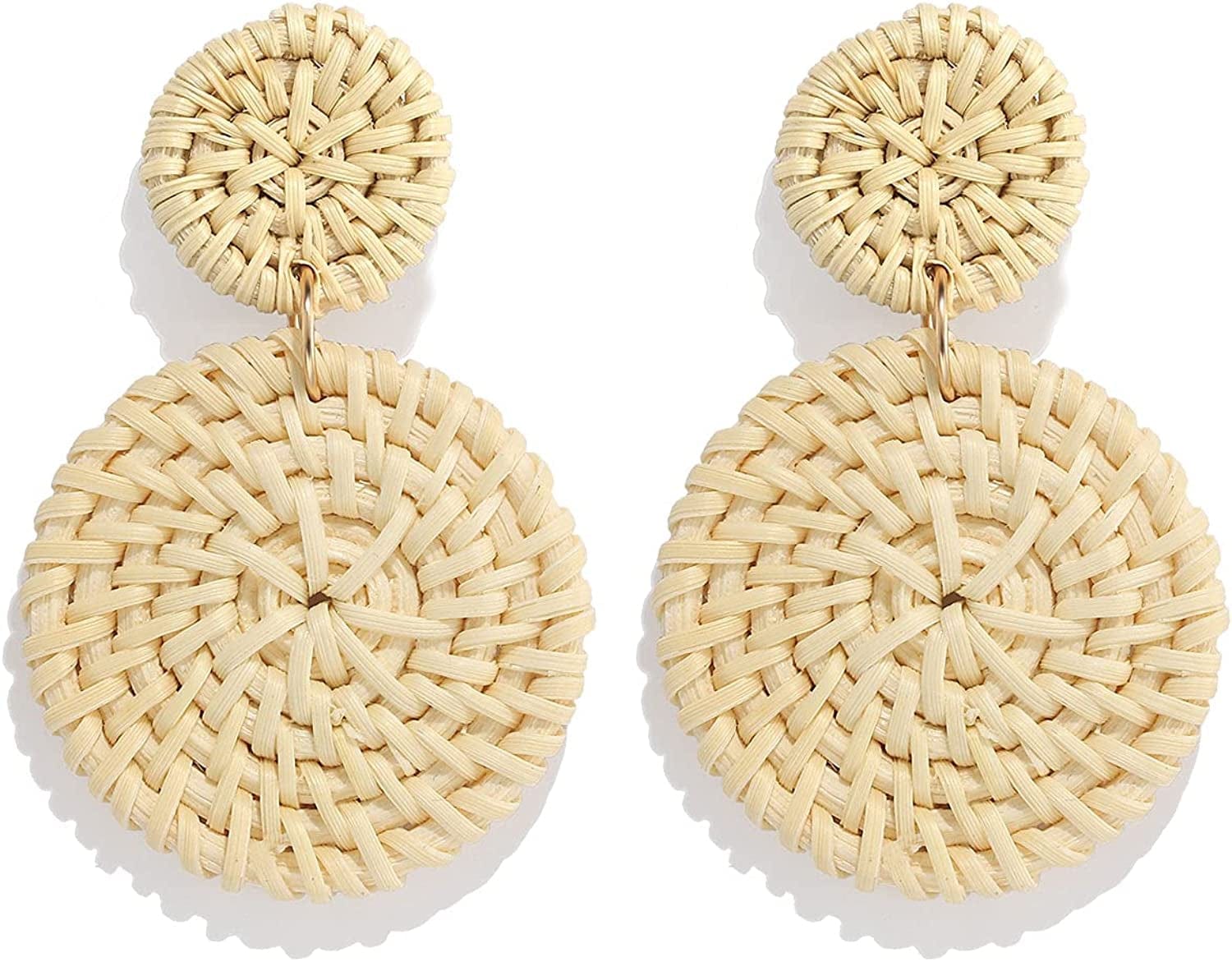 Rattan Earrings for Women Girls Handmade Lightweight Wicker Straw Stud Earrings Statement Weaving Braid Drop Dangle Earring Light Rattan Disk
