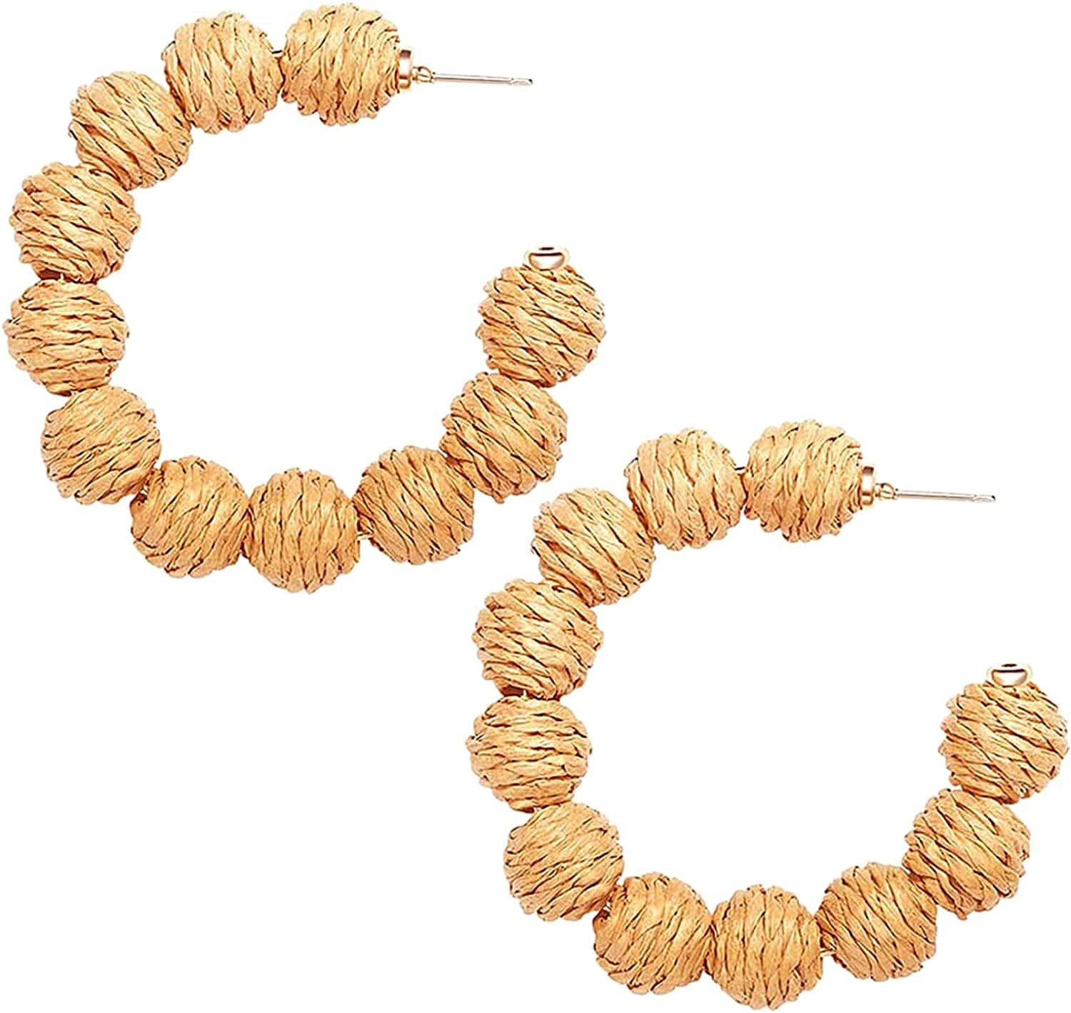 Rattan Earrings for Women Girls Handmade Lightweight Wicker Straw Stud Earrings Statement Weaving Braid Drop Dangle Earring Raffia Hoop